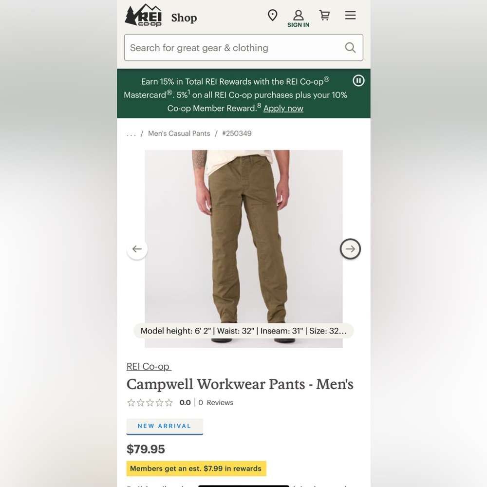 REI Men's Trailsmith Pant in Walrus Brown 38x30 NWT - Picture 12 of 12